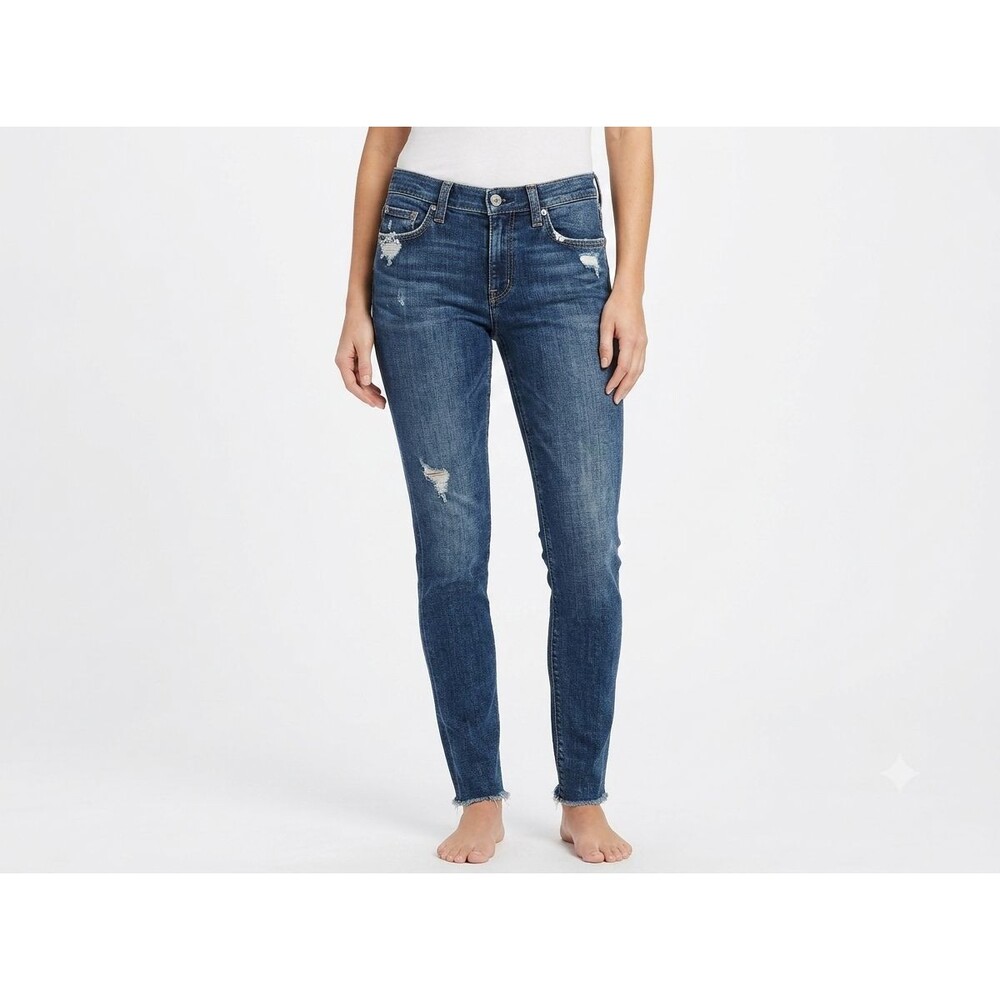Rag & Bone The Skinny Jeans 27 Distressed La Paz Raw Hem Blue Denim 29x27